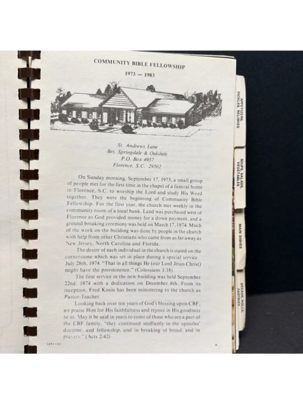 Vintage 1983 Cookbook St. Community Bible Fellowship 10th Anniversary Cookbook